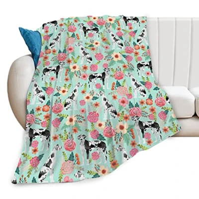 Image of Floral Dalmatian Dog Throw Blanket Flannel Fleece Fuzzy Blankets Soft Warm Cozy for Bed Couch Sofa Living Room Teens 60&quot;x50&quot;