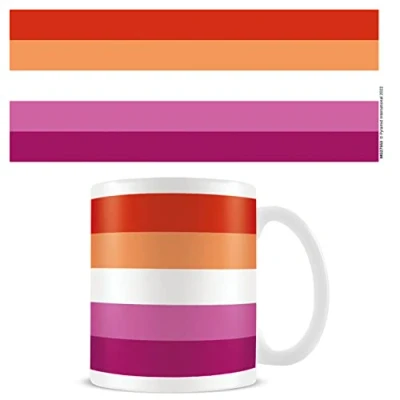 Image of Pyramid International MG27553 (Lesbian Pride Design) Flag Wrap 11oz Ceramic Mug,Orange,pink,red,white