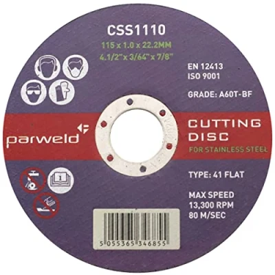 Image of (Pack of 10) PARWELD 115 x 1mm Thin Metal Cutting Discs for mild Steel &amp; Stainless (4.5&quot; Discs)