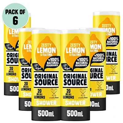 Image of Original Source Lemon &amp; Tea Tree Shower Gel, 100 Percent Natural Fragrance, Vegan, Cruelty Free, Paraben Bulk Buy, Pack of 6 x 500 ml