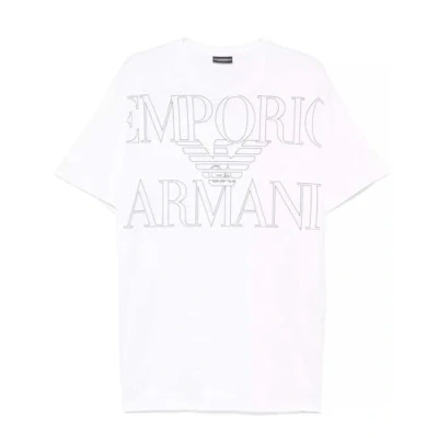 Image of Emporio Armani CREW NECK Print Tshirt, Men&#039;s, Size: Large, White