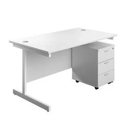 Image of 1200X800 Rectangular Desk White &amp; 3 Drawer Pedestal Bundle