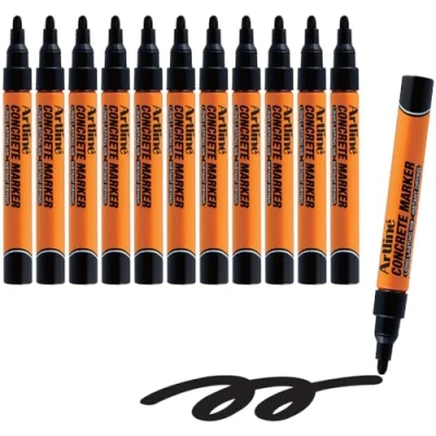 Image of Artline Professional Concrete Permanent Markers with Durable 1.5mm Bullet Tip, Ideal for Rough Surfaces, Quick Dry Ink Paint Construction &amp; Parking Lot Marking, Black Marker, 12 Pack