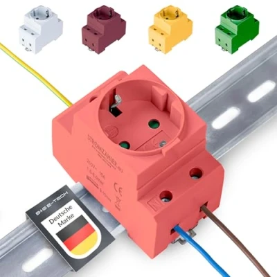 Image of Socket [GS16] Schuko Built in for DIN Rail 16 A 230 V 2P + PE Distribution Installation Control Cabinet Meter Protective Contact 35 mm Carrier Mounting