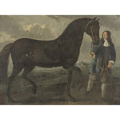 Image of Artery8 Black Horse With Groom Painting Large Wall Art Poster Print Thick Paper 18X24 Inch