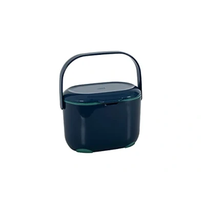 Image of Addis Kitchen Compost Caddy Ink Blue &amp; Sage Green 2.5L size with All Composting Guide