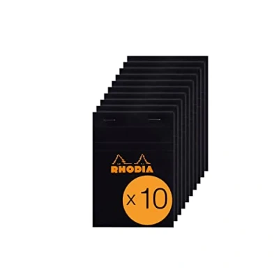 Image of RHODIA 132009C Stapled Notepad N13 Black A6 Small Squares 80 Detachable Sheets 80G Clairefontaine Paper Coated Card Cover Pack of 10 pads
