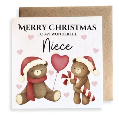 Image of Second Ave Niece Cute Bears Square Card Christmas Xmas Holiday Festive Greetings