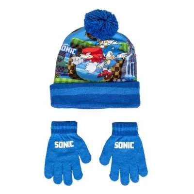 Image of Sonic Unisex Kid&#039;s Hat and Gloves Set Cap, Blue, One Size