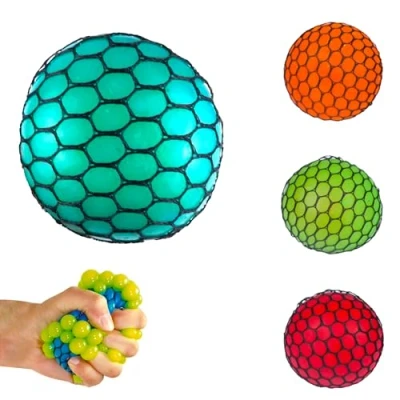 Image of Mesh Glitter Squeeze Ball Light Up Sensory Stress Ball, Squishy Fidget Toy, Anxiety Relief, Colour Chosen at Random, 6cm, for Hand Therapy (1pk Ball)
