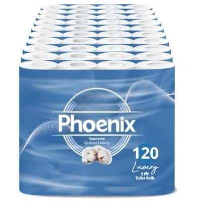 Image of 120 Roll Phoenix Soft Supreme Luxury Quilted 3 Ply Non Fragranced Toilet Rolls (120)