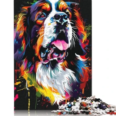 Image of 1000 Piece Jigsaw Puzzle St Bernard Dog Art for Adults Cardboard Puzzles Educational Game Challenge Toy Size : 38x26cm
