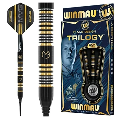 Image of WINMAU Michael Van Gerwyn MvG Trilogy 23.5g Gram Professional Soft Tip Tungsten Darts Set with Flights and Stems (Shafts)