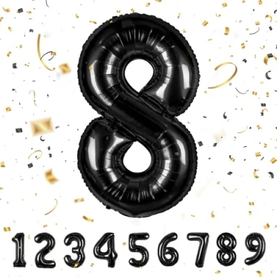 Image of Number Balloons 8,Black 8 for Birhtday Party Decoration,40 Inch Giant Helium Foil Boys Girls 8th Birthday Decor Anniversary Decorations Supplies