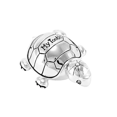 Image of Turtle Baby&#039;s First Tooth Curl Box Silver Plated Christening Birthday Gift + Brillibrum Flyer, Case with engraving up to 10 characters