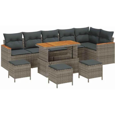 Image of Vidaxl 10 Piece Garden Sofa Set with Cushions Grey Poly Rattan Acacia
