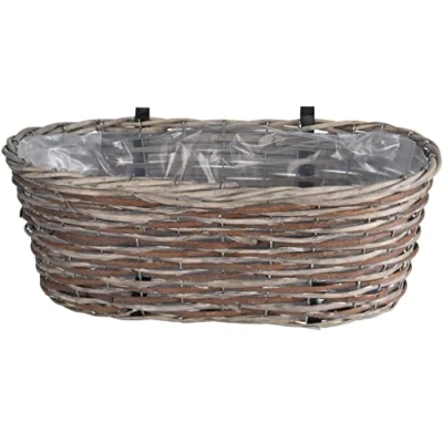 Image of Muddy Hands Large Wicker Hanging Planter Outdoor Garden Fence Balcony Rail Railing Flower Herb Trough Plant Pot