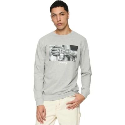Image of Mister Tee PRAY 2.0 Crewneck Sweatshirt, Men&#039;s, Size: XL, Grey
