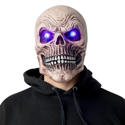 Image of Wicked Costumes Adult Halloween Skeleton Mask with Blue Light Up Eyes