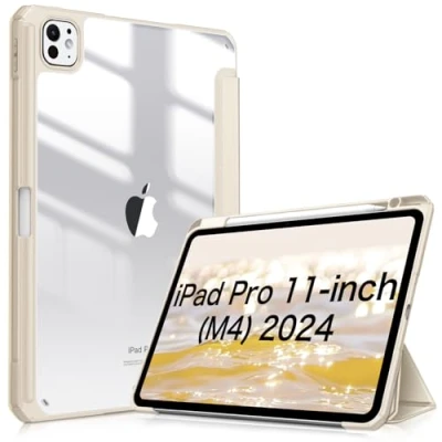 Image of FINTIE Hybrid Case Compatible with iPad Pro 11 inch (2024) M4, [Built in Pencil Holder] Shockproof Cover w/Clear Transparent Back Shell, Auto Wake/Sleep, Starlight