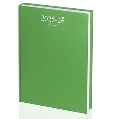 Image of Academic Diary 2025 2026 A4 Day A Page School Planner for Students and Teachers with Case Binding (Lime Green Cover)