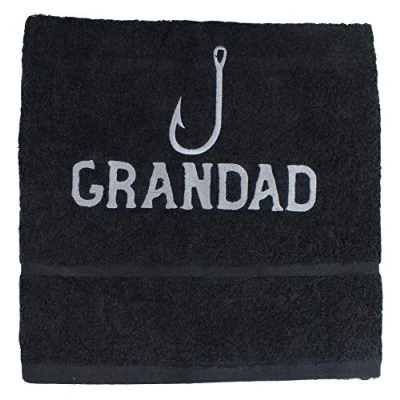 Image of TeddyTs Grandad &amp; Grandpop Fishing Gift Towel with Embroidered Name (Black, Grandad)