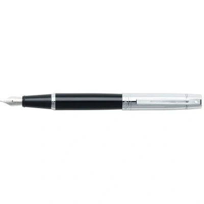 Image of Sheaffer 300 Refillable fountain pen, medium nib, glossy black, chrome cap and appointments