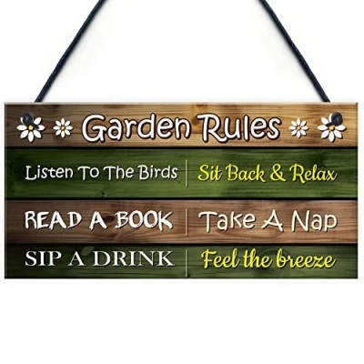Image of Red Ocean Garden Rules Sign Funny Signs and Plaques Novelty Outdoor Shed Hanging Decoration For Outside Outdoors Home Decor
