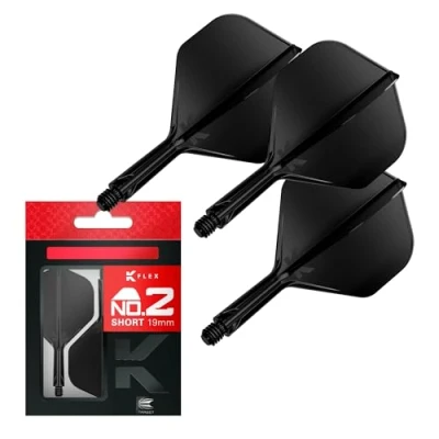 Image of TARGET Darts K Flex Integrated Dart Flight And Shaft, No.2 Black (Short) Pack Of 3 No 2, Precision Moulded 2 In 1 Flights Stem Professional Accessories