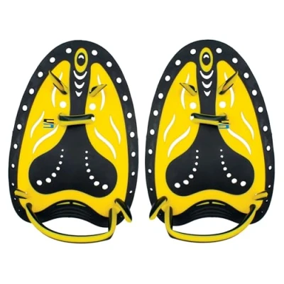 Image of SEAC Unisex&#039;s Pro Hand Paddles for Adult, Swimming Training Equipment, 2, Black/Yellow, S/M