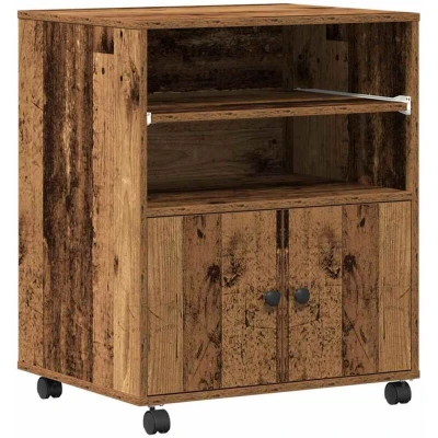 Image of vidaXL Printer Stand with Wheels Old Wood 60x48x74 cm