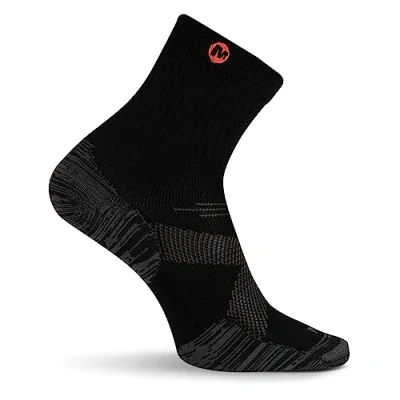 Image of Merrell Unisex&#039;s Men&#039;s and Women&#039;s Zoned Cushioned Wool Hiking Crew Socks Breathable Arch Support, Black, Medium Large