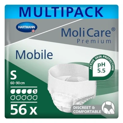 Image of MoliCare Premium Mobile Disposable Underwear: Discreet use for Woman and Men with Incontinence, 5 Drops, Size S, Pack of 56