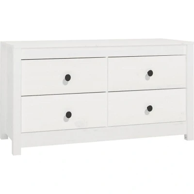 Image of vidaXL Side Cabinet in Modern White Solid Pine Wood Material, Ideal Organizing Solution with Spacious Drawers, Perfect for Living Room or Office