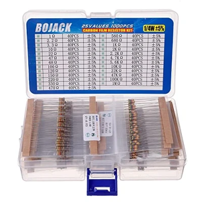 Image of BOJACK Resistor Assortment Kit 1 Ohm 1M 1/4W Carbon Film (25 Values 1000 Pcs)