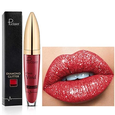 Image of 18 Color Diamond Glitter Lipgloss Lipstick Shiny Matte Liquid Lipstick, Lip Gloss Long Lasting Non Stick Cup Lipsticks Natural Smooth Comfortable (08)