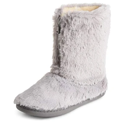 Image of Polar Womens Memory Foam Zipper Faux Fur Covered Rubber Sole Indoor Outdoor Cosy Luxury Boot Slippers Grey UK7/EU40 YC0720