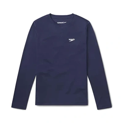 Image of Speedo Boys&#039; Uv Swim Shirt Long Sleeve Tee Graphic Rash Guard, Peacoat Basic, S