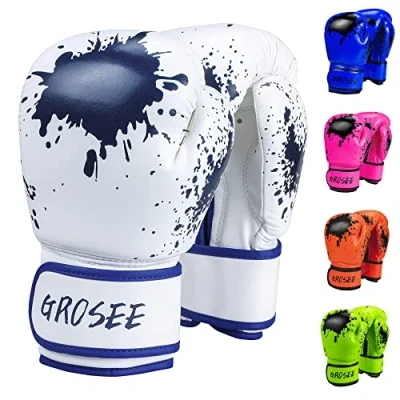 Image of Kids Boxing Glove 6oz 8oz, Youth, Boys and Girls Training Sparring Gloves for Punching Bag, Kickboxing, Muay Thai, MMA, UFC, Gift Age 6 15 Years (White, oz (45 80 lbs))