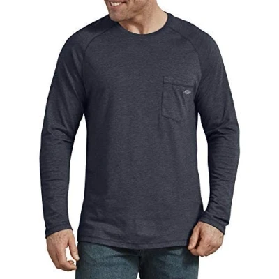Image of Dickies Men&#039;s Temp iq Performance Cooling Long Sleeve T Shirt, Dark Navy Heather, Large