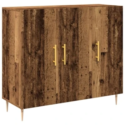 Image of vidaXL sideboard solid reclaimed wood buffet rustic brown cabinet with gold handles 90x34x80 cm living room/dining room furniture