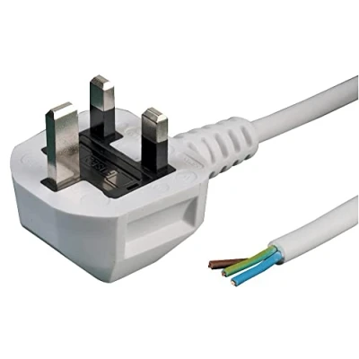 Image of PRO ELEC PEL01287 13A UK Plug to Bare Ends Mains Lead, 1.0mm, White, 1m