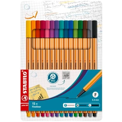 Image of Fineliner STABILO point 88 Pack of 15 Assorted Colours