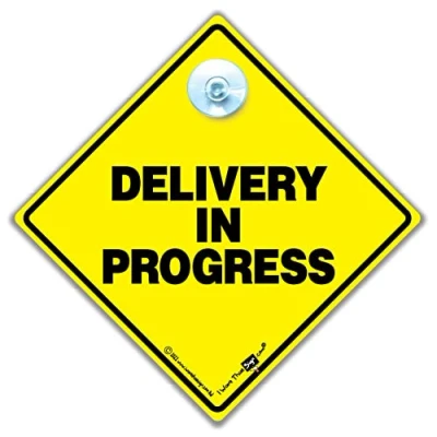 Image of Delivery in Progress Vehicle Sign, Driver Courier Stopping Advisory Suction Cup Car Sign Super Bright Yellow and Black 14cm x
