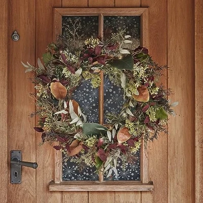 Image of Lights4fun 60cm Pre Lit Artificial Red Robin and Eucalyptus Christmas Autumn Winter Front Door Wreath 50 Micro LED Battery Operated Indoor Outdoor Use