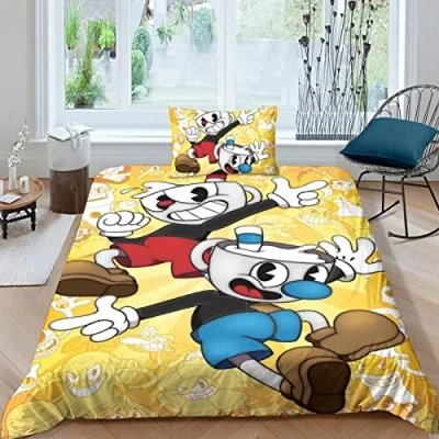 Image of FGAITH Cuphead Duvet Cover Set 3D Printed Bedding Quilt with Hidden Zipper Closure,Ultra Soft Microfiber Bedding,Soft And Comfortable Single（135x200cm）