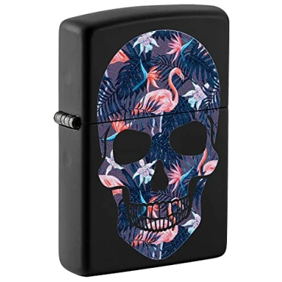 Image of Zippo Lighter, Black Matte Flamingo Skull, One Box