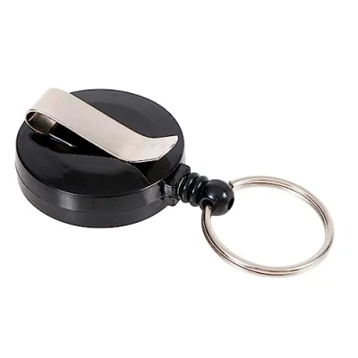 Image of EUROPEL Badge Reel with Strap Clip and Ring, Black, Pack of 10 Pieces, for Name Pass Holders