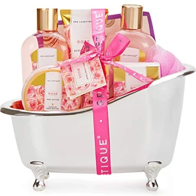 Image of Spa Luxetique Gift Set, Pamper Gifts for Women, 8pcs Rose Bath Set with Body Lotion, Butter, Bombs, Sets Mothers Day Christmas Gifts, Birthday Women