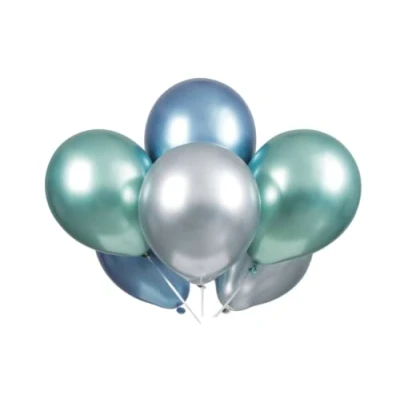 Image of Blue, Green &amp; Silver Platinum Latex Balloons (27 cm) Perfect for Themed Parties Events Set of 6